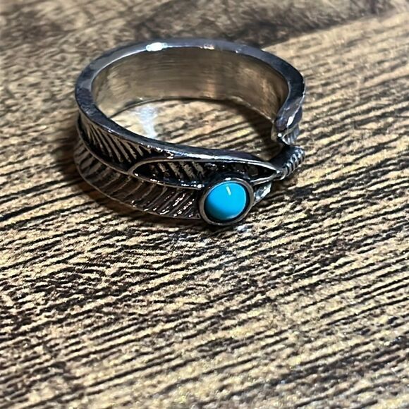 Boho Turquoise cuff adjustable feather ring - Picture 5 of 9
